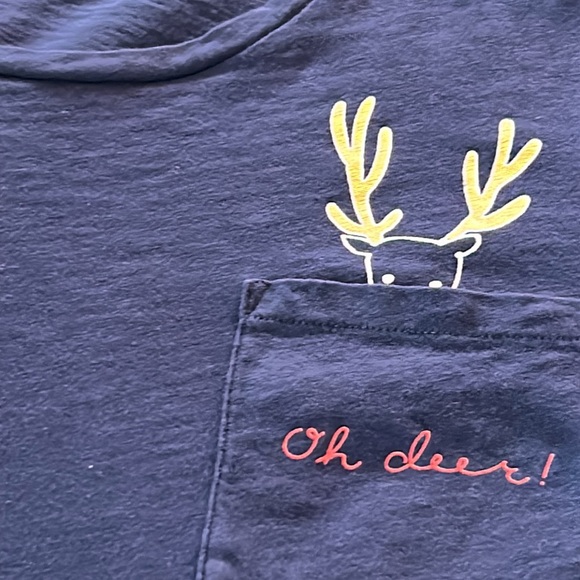 J Crew Mercantile Oh Deer! Navy Blue Holiday Pocket Tee w Cap Sleeves Size 3X - Picture 2 of 9
